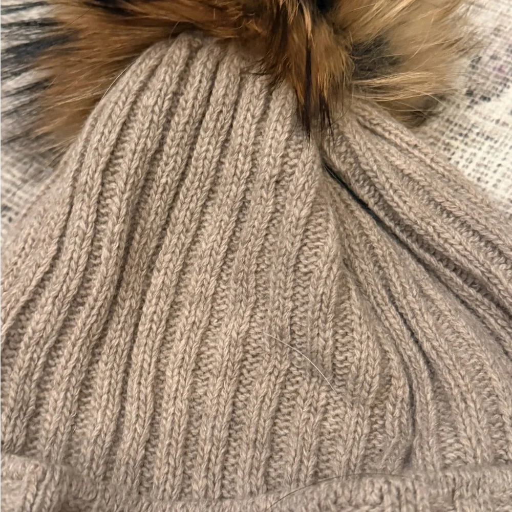 Not branded Cozy Ribbed Knit Beanie with real Fur Pom Pom wool and acrylic